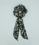 Beige & Black Cotton Bow Scrunchie