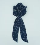 Navy Blue Polka-Dot Chiffon Bow Scrunchie