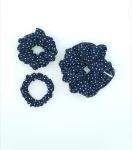 Navy Blue & White Polka-Dot Chiffon Triple Scrunchie Pack